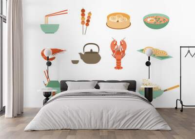 set of flat chinese food icons Wall mural