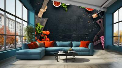 Food Background. Cooking. On the old background. Free copy space. Top view. Wall mural