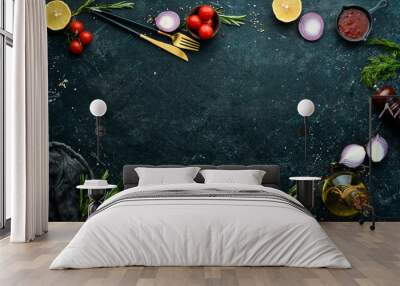 Organic food background. Free space for your text. Top view. Wall mural