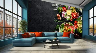 Set of food. Dishes menu. The range of dishes. Free copy space. Top view. Wall mural