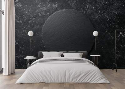 Slate black stone plate. Top view. Free copy space. Wall mural