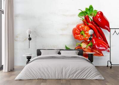 Sweet red bell pepper. Fresh vegetables. Top view. Free space for your text. Wall mural