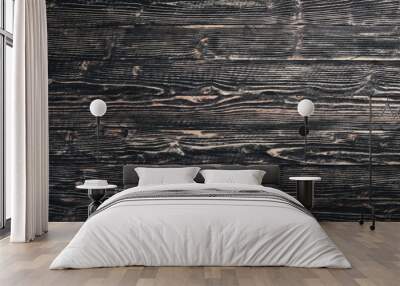 Wooden dark texture background. Top view. Free space. Wall mural