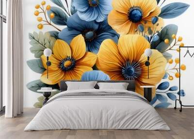 bouquet of blue and yellow flowers Wall mural