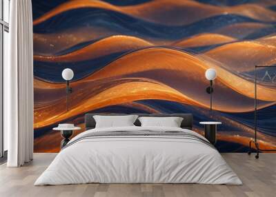 Abstract blue and orange wavy background. 3d illustration Wall mural