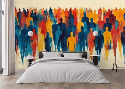 Abstract group of colorful people minimalistic illustration. Mob of people. Pulse of the Crowd. Confusion of people. Multiple colored. Generative AI Wall mural