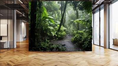 atmosphere of rain falling in a tropical forest Wall mural