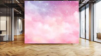 Fairy tale cute pink starry sky hand drawn background material pastel color, Generative AI Wall mural