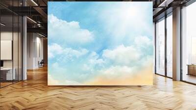 Gentle sky like a watercolor painting Bright sun hand drawn background material, Generative AI Wall mural