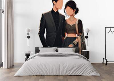 indian couple groom in a black dresscode isolated on transparent background, caricature cartoon Wall mural