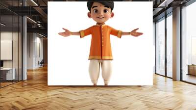 indian kid with open arms as inviting 3d model isolated on transparent background Wall mural