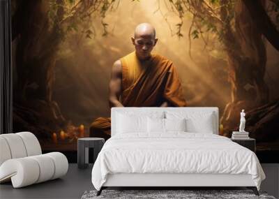 monk in meditation, timeless representation of inner peace Wall mural