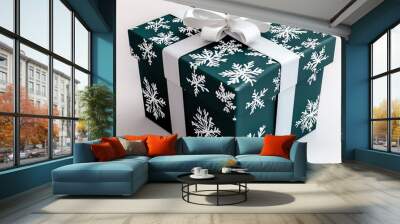 Festive dark teal box with snowflake impressions. Wall mural