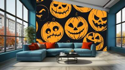 Simple line art vector illustration of Halloween-themed smiley and frowny faces. Wall mural