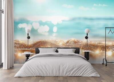 Tranquil amber beach sands under a serene light blue sky, Wall mural