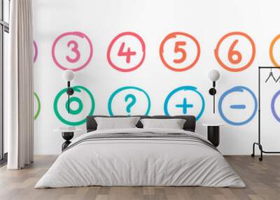 hand drawn 0-9 numbers and symbols. scribble math numbers and symbols for education Wall mural