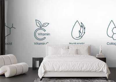 amino acid, vitamin c, hyaluronic acid, collagen icon vector illustration  Wall mural