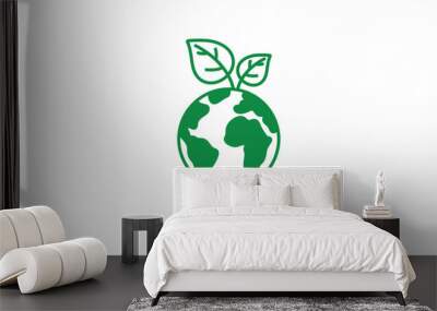 Green Earth Vector Icon Representing Environmental Protection Wall mural