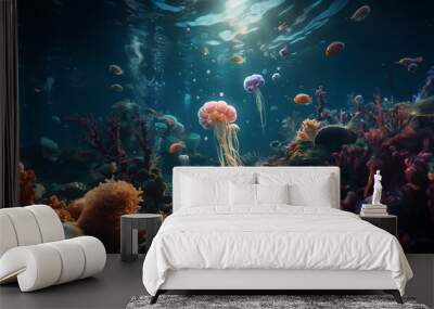 coral reef and fish, coral reef in the sea ,cinematic photo of sea creatures underwater Wall mural