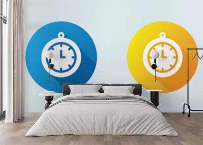 Clock solid icon in flat design style. Time signs vector illustration Wall mural