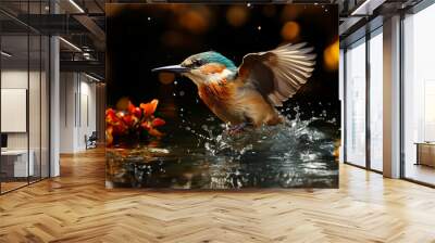 Energetic Kingfisher Diving for Fish Freeze a moment in time as a kingfisher plunges into the water with lightning speed, its beak aimed at an unsuspecting fish below, capturing the thrill of the hunt Wall mural