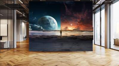 the moon and clouds  2 view of photo light or dark father sky and mother earth hd wallpaper Wall mural