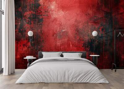 An aged red Christmas backdrop with vintage grunge texture, worn and weathered, evoking a dark, horror theme on distressed black and red paper. Wall mural