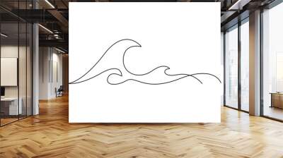 Sea wave one continuous line drawing vector illustration. Premium vector Wall mural