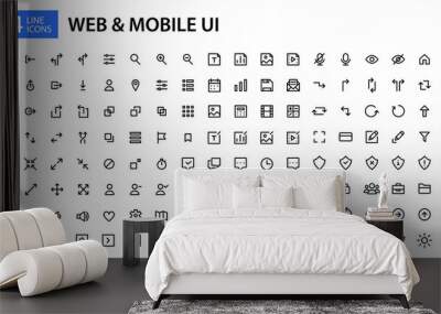 144 simple line art web and mobile ui icons. Pixel perfect, editable stroke Wall mural