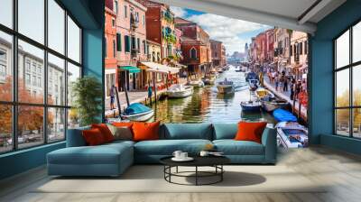 island murano in venice italy. view on canal with boat Wall mural