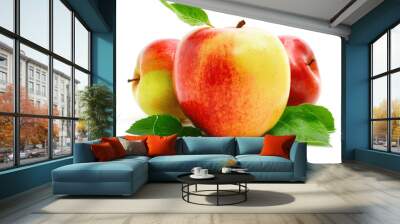 red apple fruits with green leaves Wall mural