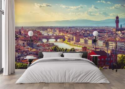 River arno in florence with bridge ponte vecchio Wall mural