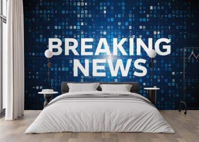 breaking news template, designed for a business or technology-focused news show, dark blue background, with the words Breaking News written in bold, futuristic and high-tech banner Ai generative Wall mural