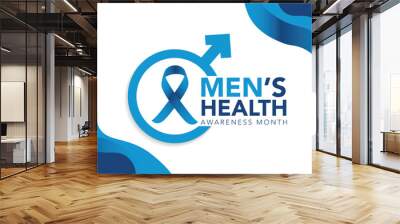 Men health awareness month poster or banner of blue ribbon. Vector no shave symbol for social solidarity event against man Movember healthcare prostate cancer campaign. Takes place in June Wall mural