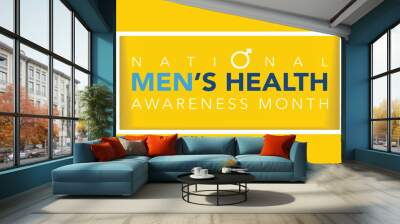 Men health awareness month poster or banner of blue ribbon. Vector no shave symbol for social solidarity event against man Movember healthcare prostate cancer campaign. Takes place in June Wall mural