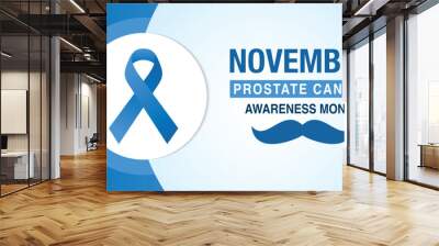 Prostate cancer awareness ribbon with moustaches. Men health symbol. Men cancer prevention in November month. Wall mural