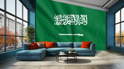 Saudi Arabia Flag on Fabric texture Wall mural