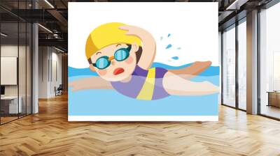 cheerful and active little girl swimming happy in the swimming pool Wall mural