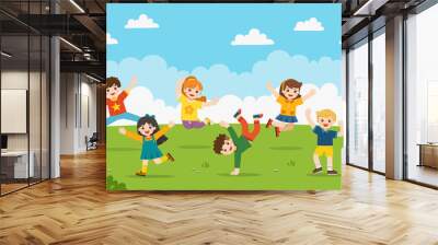 children's activities. happy children are jumping on the park.template for advertising brochure. Wall mural