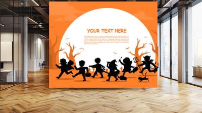 Children in Halloween fancy dress to go Trick or Treating.Template for advertising brochure. Happy Halloween. Wall mural