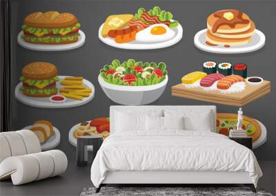 set of traditional food. let's eat something delicious tasty food. icons for menu logos and labels. Wall mural