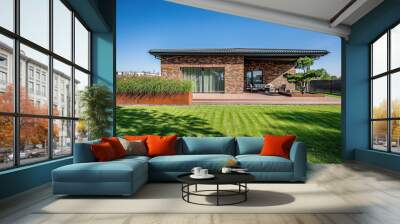 Modern luxury villa exterior in minimal scandinavian style, 3d render Wall mural