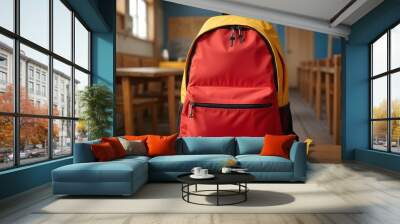 Colorful School Backpack in a Classroom Wall mural