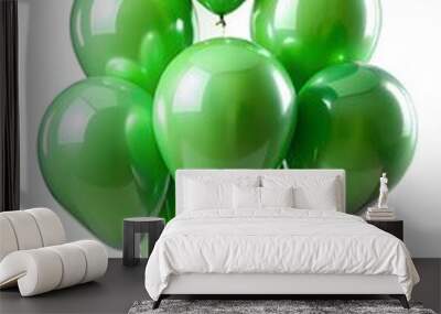 Free floating green balloons white background anniversary celebration isolated on white background Wall mural