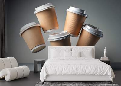 of multiple floating 8 oz paper coffee cups mockup Wall mural