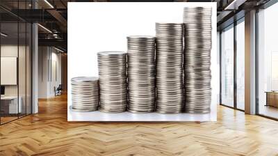 Silver coins stacked, financial, growth, profit concepts Wall mural