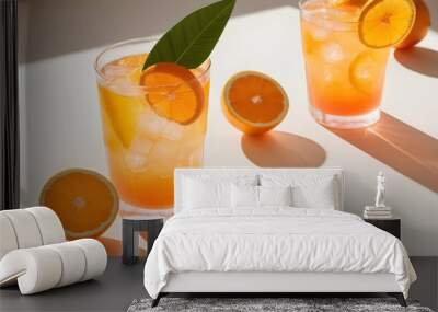 summer orange cocktails with citrus fruits on white background. hard seltzer, lemonade, refreshing d Wall mural