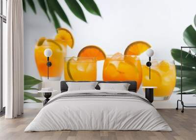 summer orange cocktails with citrus fruits on white background. hard seltzer, lemonade, refreshing d Wall mural