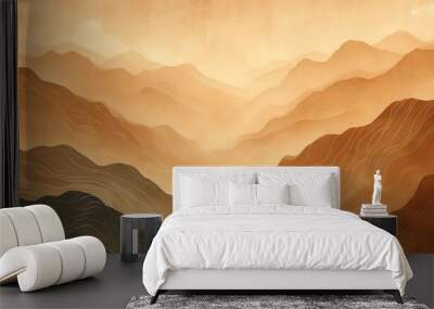 A mountain range with a cloudy sky in the background. The mountains are brown and the sky is a mix of blue and white Wall mural