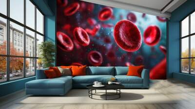 A close up of red blood cells in motion Wall mural